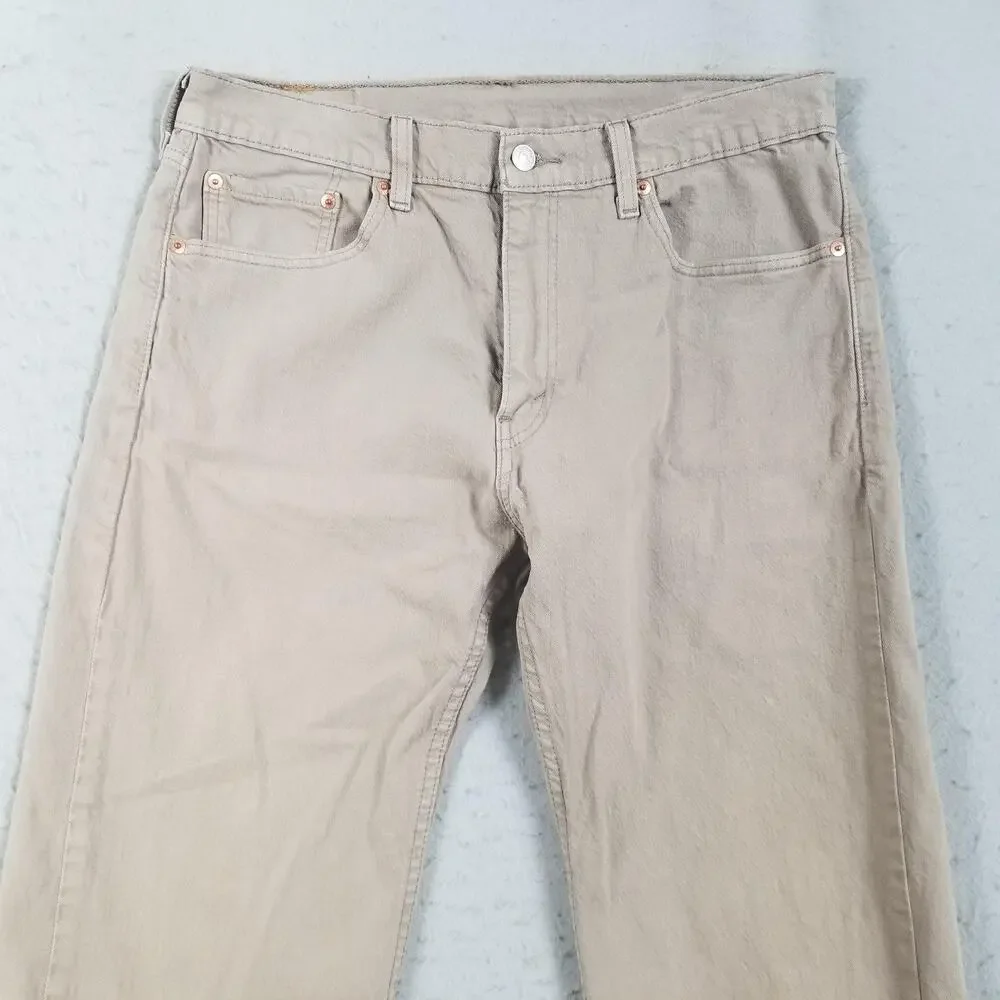 Levis 505 Jeans Mens 32x34 Beige Straight Leg Denim‎ Casual Pants Classic Fit